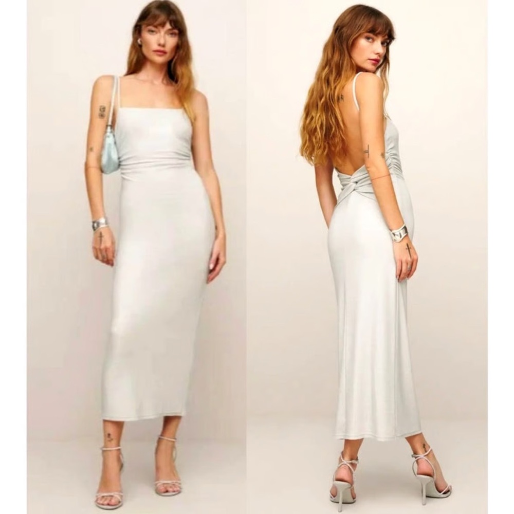Reformation XS BRESLIN sparkling silver  Strap Dress
